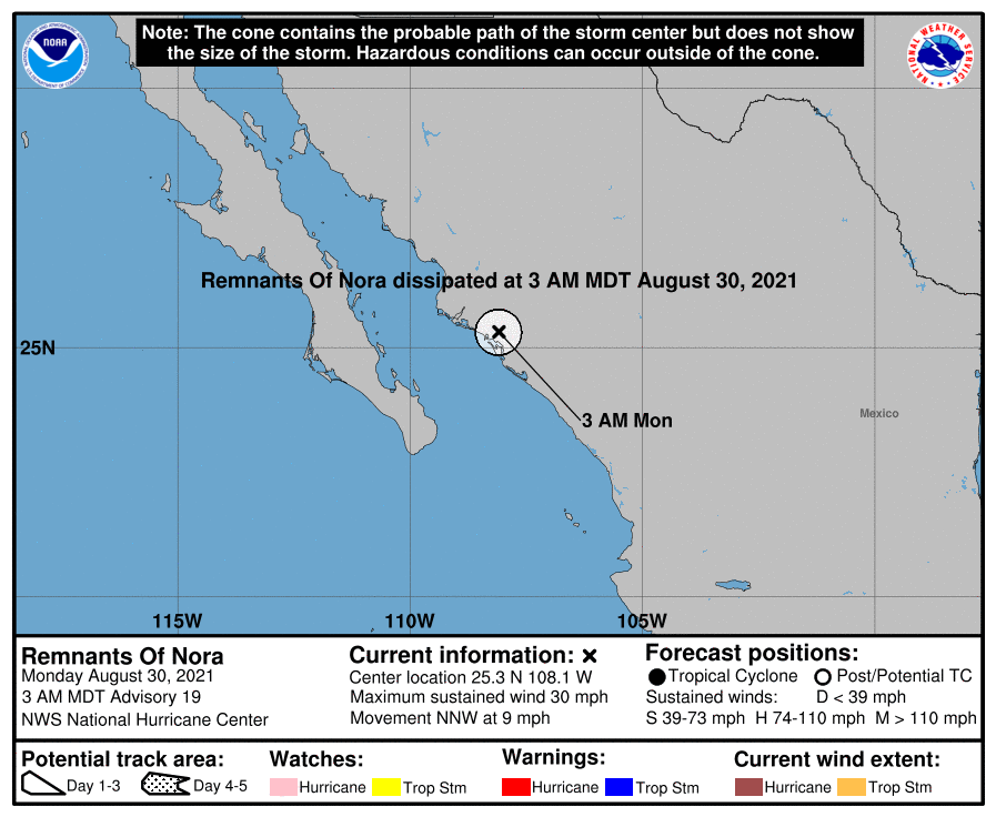 Pacific Tropical Storm Nora Hurricane Tracking